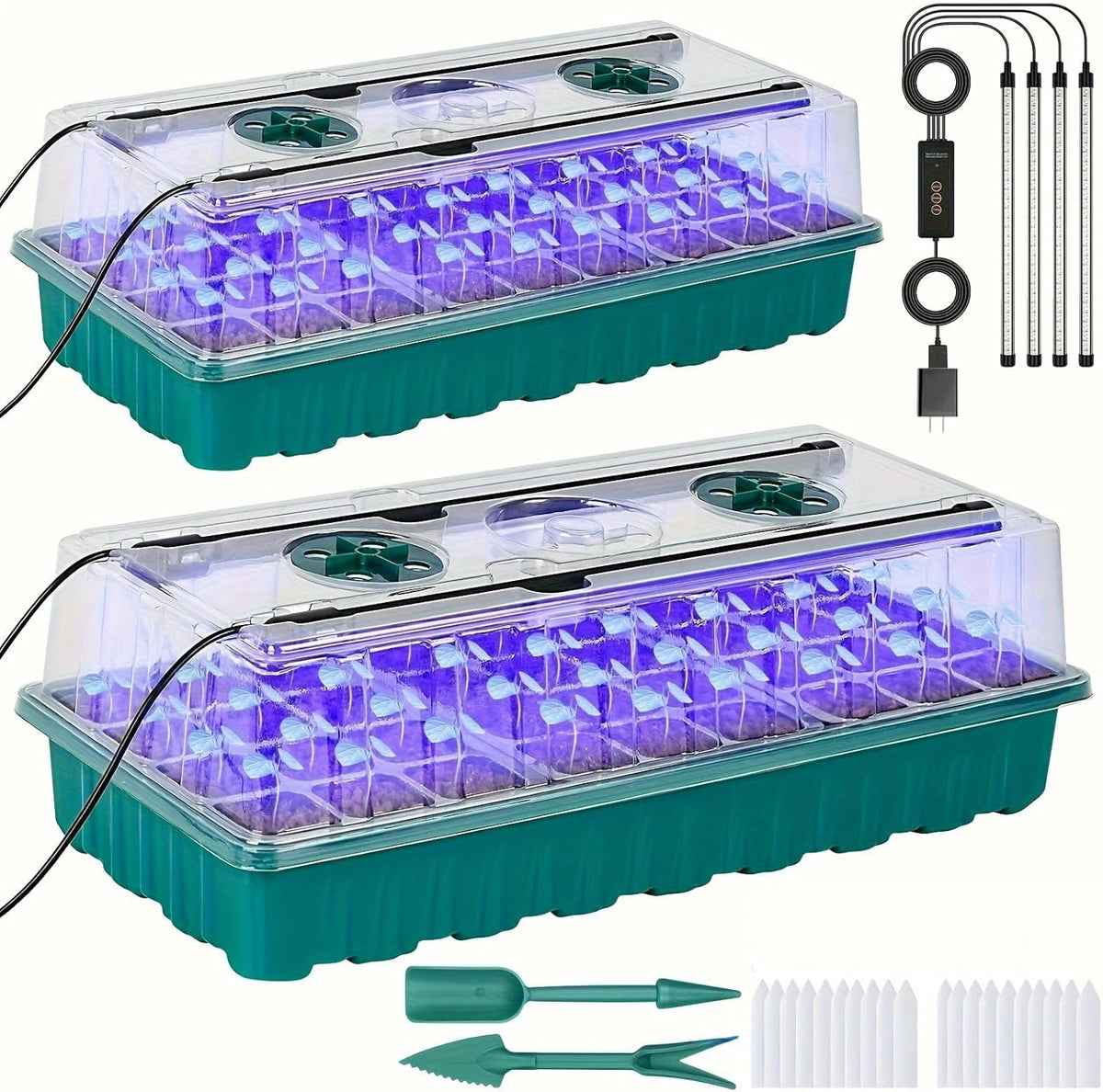Seed Starter Tray with Grow Light, 2 Pack 72 Cells Seed Starter Kit with Humidity Dome, Indoor