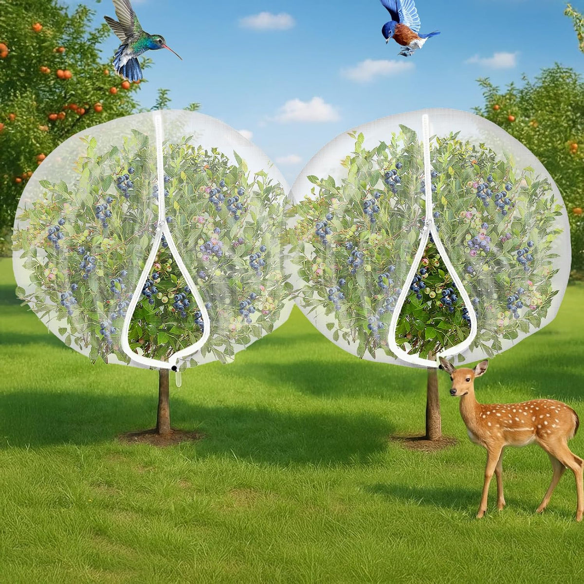 2Pcs Large 10x10FT Fruit Tree Netting with Zipper, Drawstring - Mesh Bags Covers for Garden