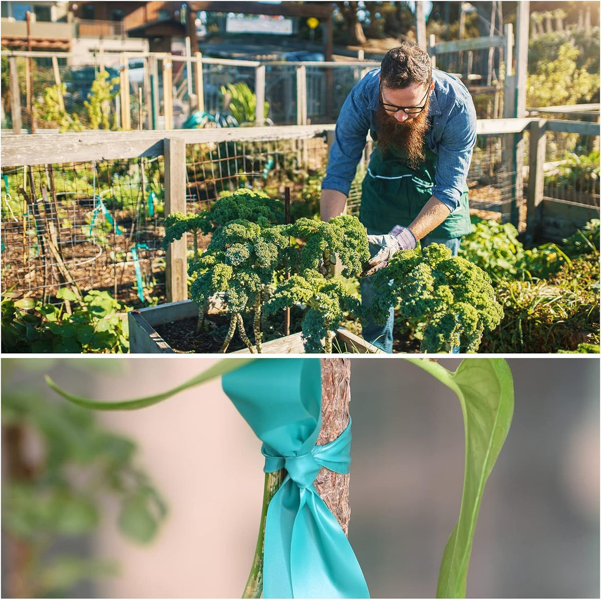 Stretch Tie Tape, 1” Wide 200FT Reusable Garden Plant Ties Green Tapes for Plants, Thick Garden