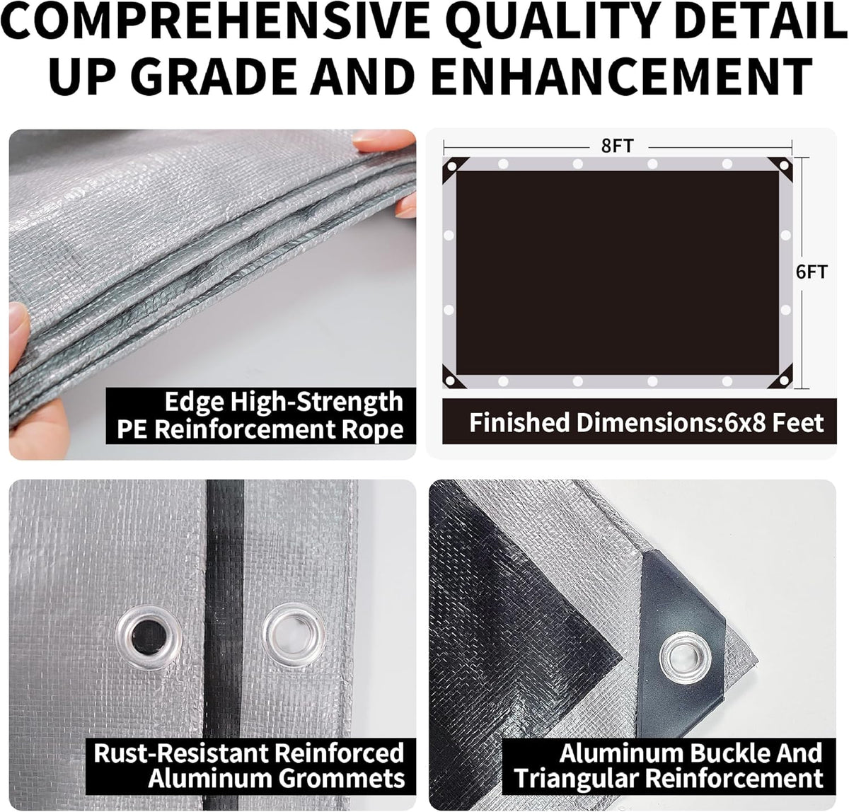 Tarp Heavy Duty 6x8ft Waterproof Tarps,10mil Uv Resistant,Multipurpose Silver/Black Tarps for