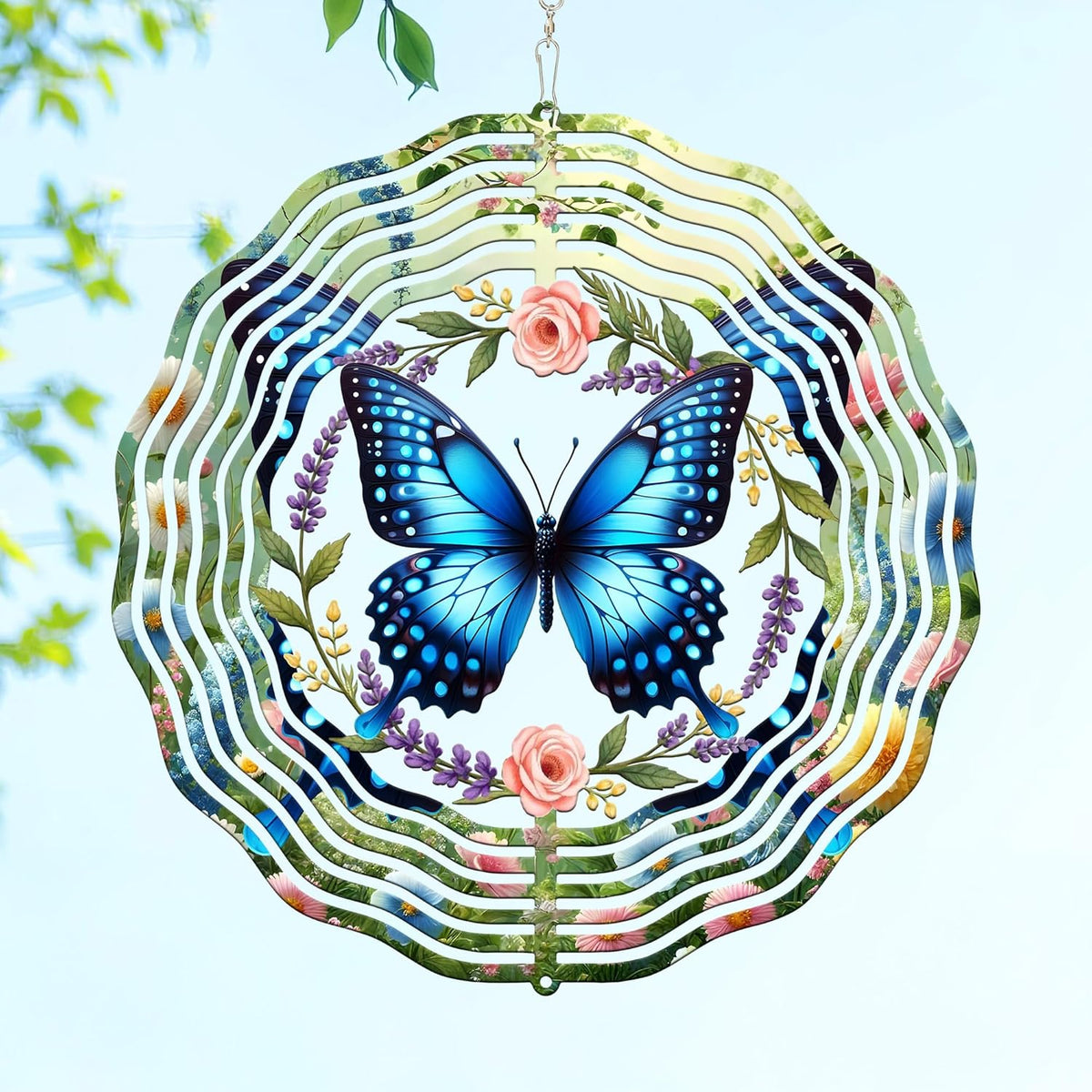 FLAGWIX Christmas Butterfly Wind Spinners Outdoor - 3D Stainless Steel Metal Wind Spinners 12 in