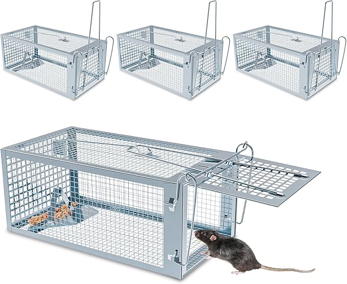 4 Packs Humane Rat Trap Outdoor, Wanqueen Humane Mouse Traps Indoor, Small Rodent Chipmunk Squirrel