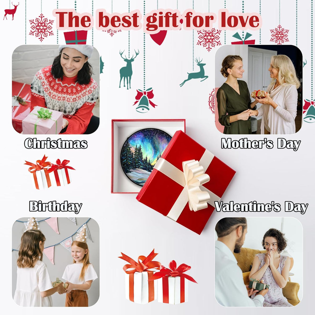 Stained Glass Window Hanging, Aurora Landscape Sun Catchers Glass Panel Green Trees Suncatcher