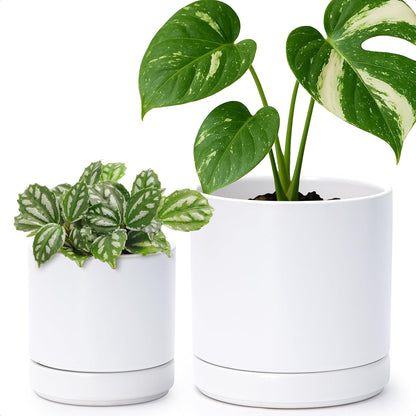 D'vine Dev 4.7 Inch & 6.5 Inch Ceramic Planter Pots for Plants with Drainage Hole and Saucer, Small