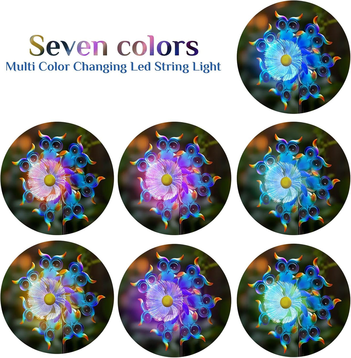Solar Owls Wind Spinners for Yard and Garden,51 Inch Solar Windmill Seven Color LED Light Whirligig