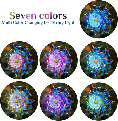Solar Owls Wind Spinners for Yard and Garden,51 Inch Solar Windmill Seven Color LED Light Whirligig