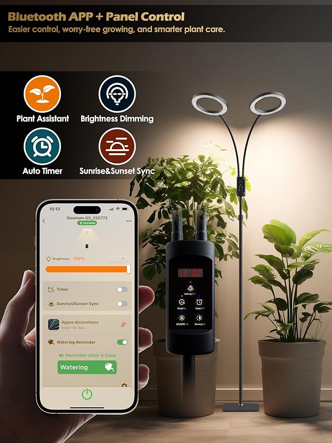 Smart Grow Lights for Indoor Plants,48W 2-Head Plant Light with Auto-Timer, Full Spectrum LED Grow