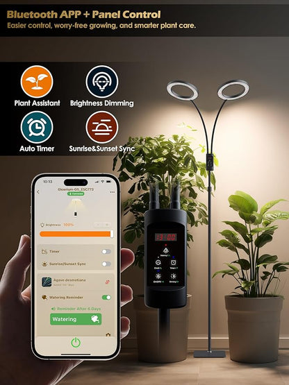 Smart Grow Lights for Indoor Plants,48W 2-Head Plant Light with Auto-Timer, Full Spectrum LED Grow