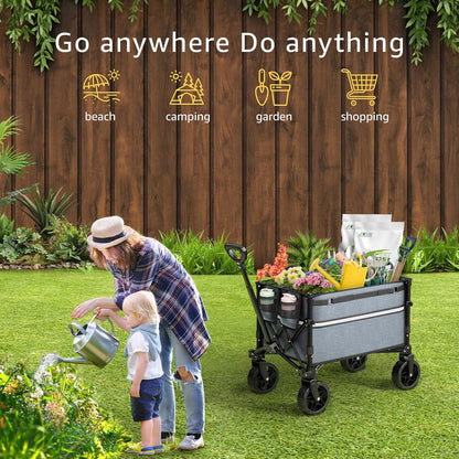Collapsible Wagon Cart with Wheels Foldable - Folding Utility Heavy Duty Wagons Carts for Grocery