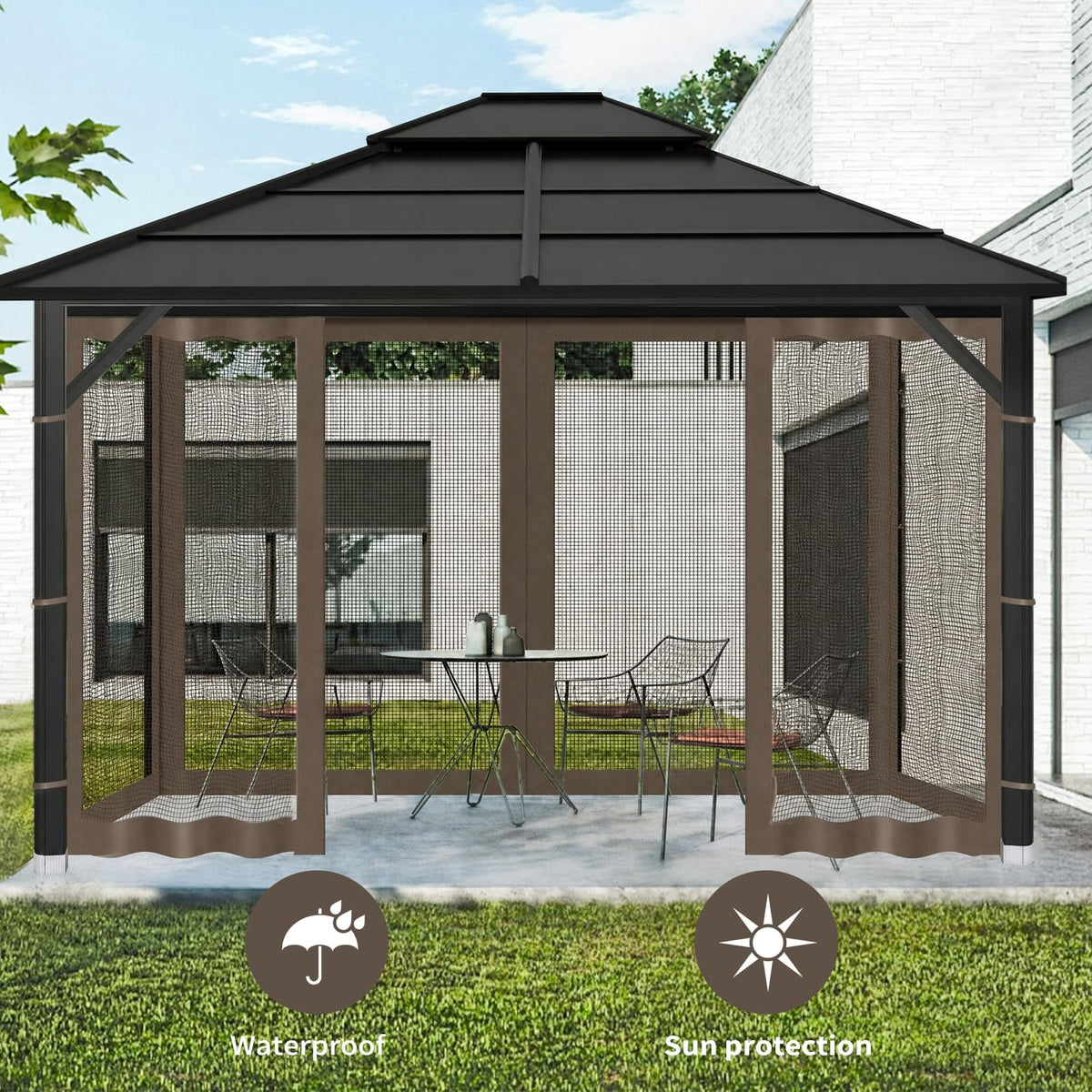 Iheqard Gazebo Replacement Mosquito Netting for Patio, 10x10 ft, Coffee