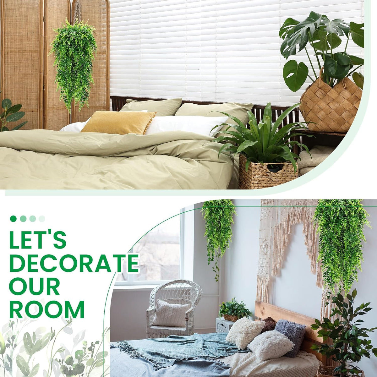 Geosar 72 Pcs Artificial Hanging Plants 32 Inch Hanging Boston Ferns Plastic Fake Plants for Wall