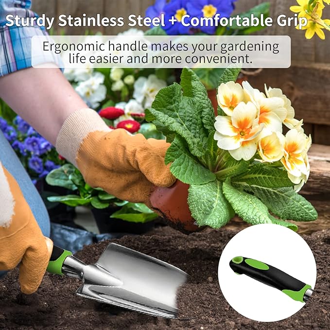Gardening Hand Tool Set 3 Pack - MDSXO Heavy Duty Gardening Kit with Non-Slip Soft Ergonomic
