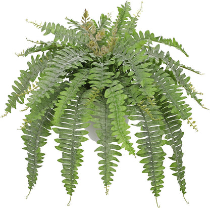 Hollyone Artificial Fern Plants in White Pot 25.5" Medium Artificial Boston Fern 31 Leaves for