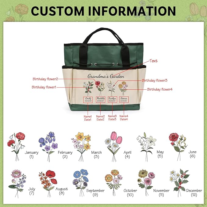 Personalized Garden Tools Set for Women: Custom Text Garden Tool Bag and Garden Shovel & Transplant