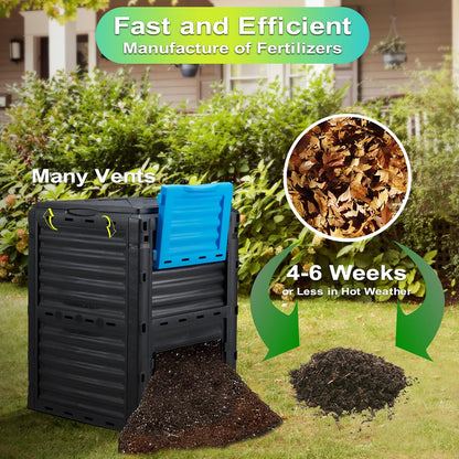 Garden Compost Bin 80 Gallon (300L) Large, Outdoor Composter from PP Material,Composting Box Easy