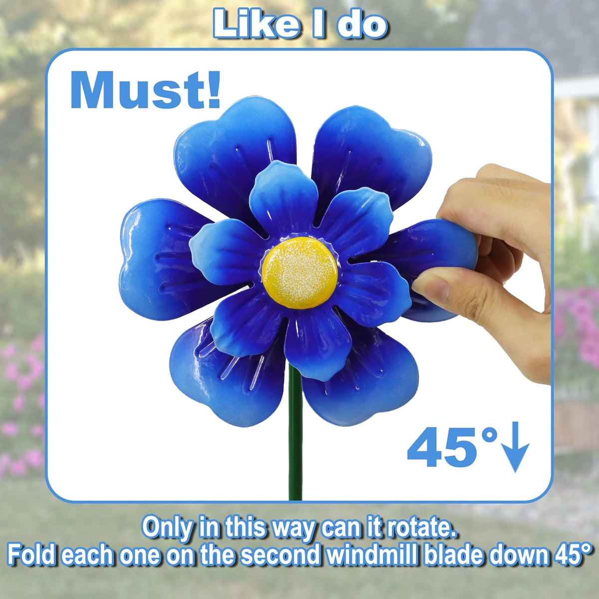 Metal Flower Wind Spinner Garden Lawn Stakes Yard Art, 27 Inch Windmill Outdoor Garden Iron