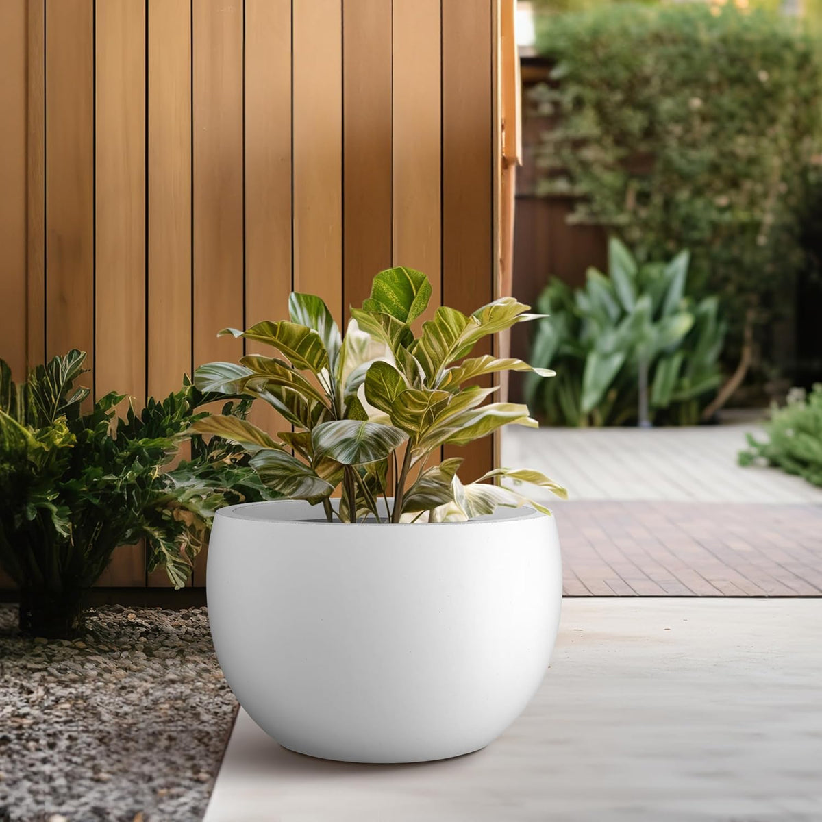 Kante 15.7" Dia Round Concrete Planter, Outdoor/Indoor Large Bowl Plant Pots with Drainage Hole and