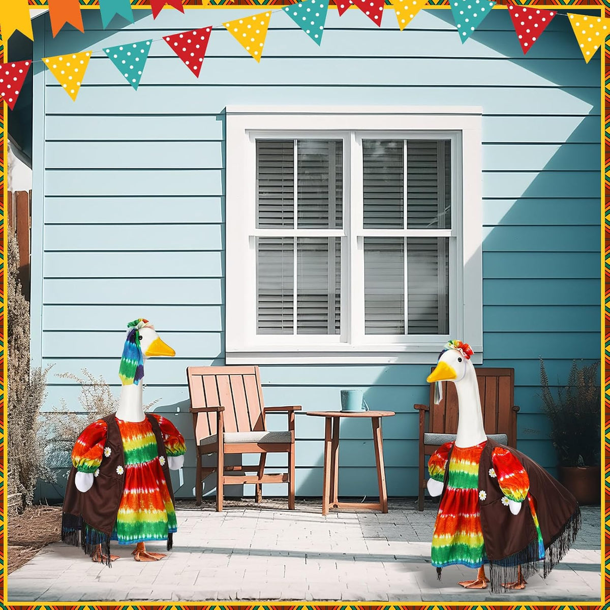 Suzile Hippie Goose Outfit Tie Dye Party Decoration Dresses Clothes for 23" High Cement or Plastic