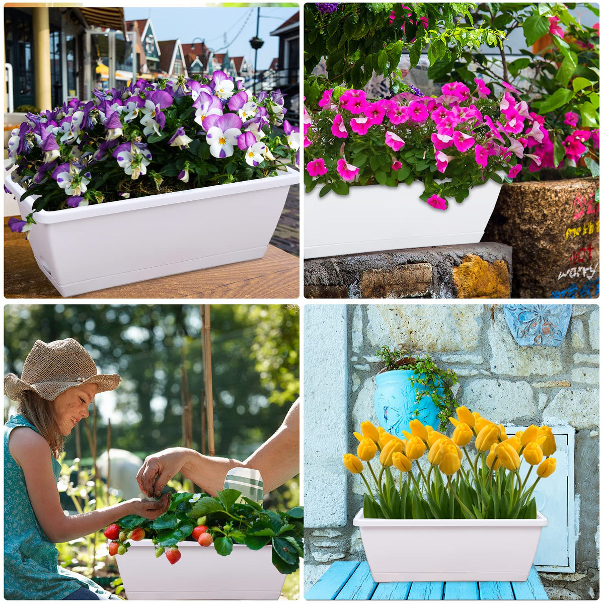 CHUKEMAOYI Window Box Planter, 7 Pack Plastic Vegetable Flower Planters Boxes 17 Inches Rectangular