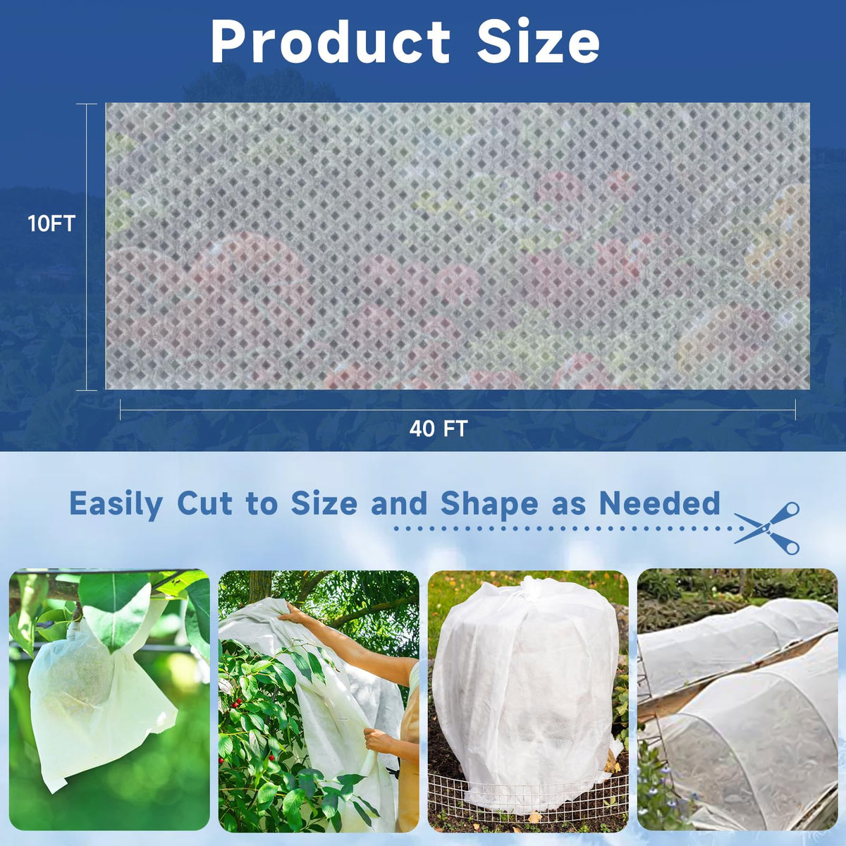 Plant Covers Freeze Protection,10 ft x 40 ft 1.1oz/yd² Thicker Floating Row Blanket Cover Fabric