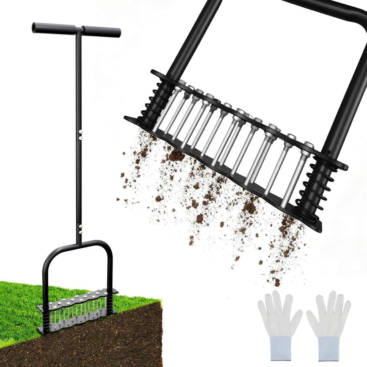Upgraded Lawn Aerator Tool with 14 Steel Spikes, Hand Grass Aerator Spike Tool Manual Lawn Aerators