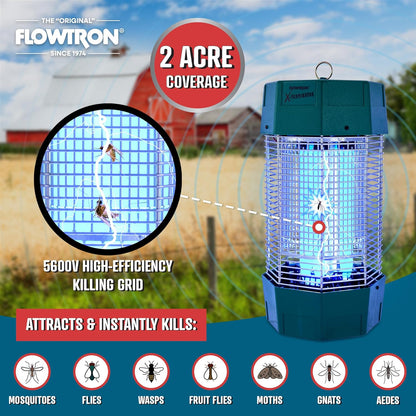 Flowtron Electric Bug Zapper 2 Acres Outdoor Insect Control with Dual Lure Method, 120W UV Light &