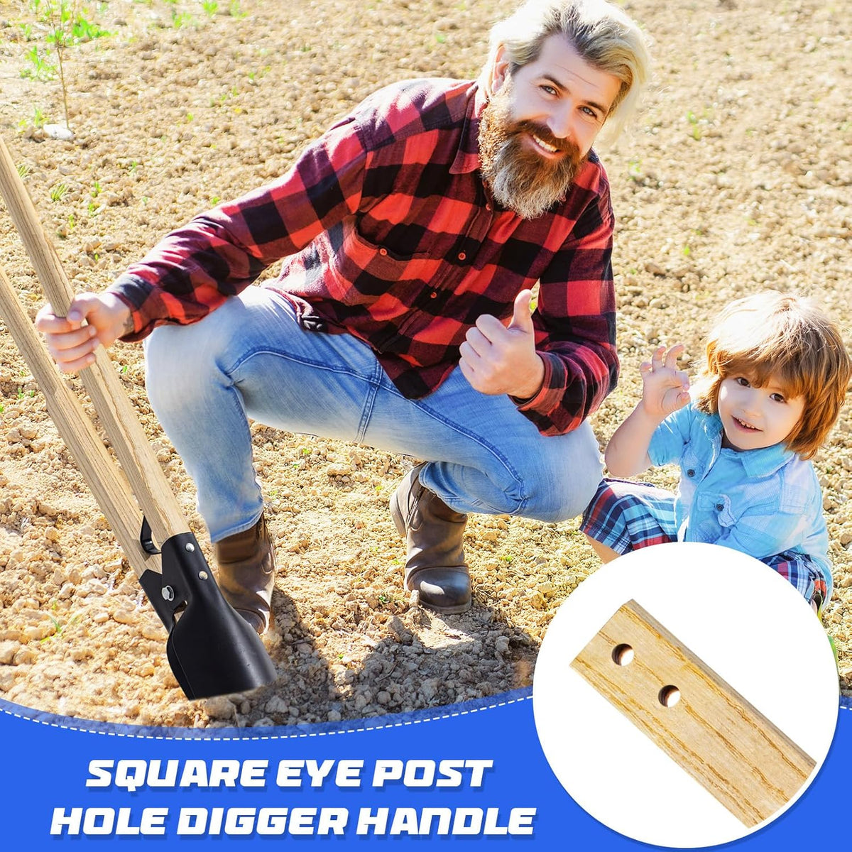 Zonon 2 Pcs Square Eye Post Hole Digger Handle Wood Post Hole Digger Replacement Handle, 48 Inches