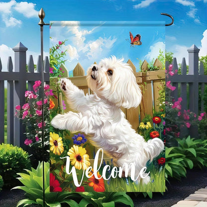 BlissYard Welcome Spring Summer Flowers Maltese Dog Garden Flag Lovely Floral Seasonal Home Decor