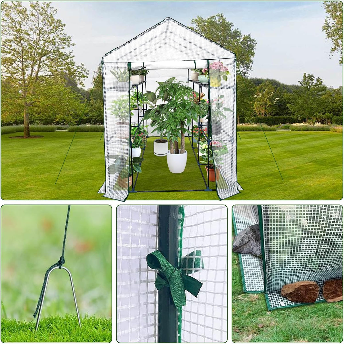 Greenhouse for Outdoors,Walk in 3-Tier 9 Shelves Green House w/ Roll-Up Zippered Door Anchors and