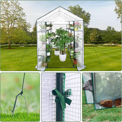 Greenhouse for Outdoors,Walk in 3-Tier 9 Shelves Green House w/ Roll-Up Zippered Door Anchors and
