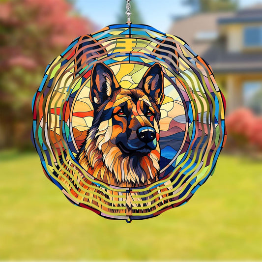 German Shepherd Dog Wind Spinners Outdoor Dog Memorial Gifts, 3D Metal Kinetic Hanging Garden Wind