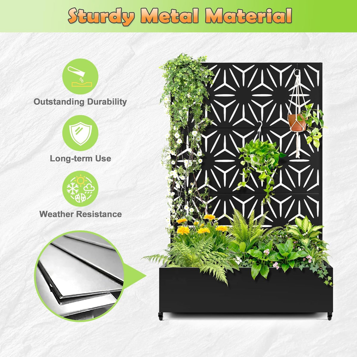 Metal Raised Garden Bed with Trellis, 2 in 1 Trellis with Planter Box & Privacy Screen for Climbing