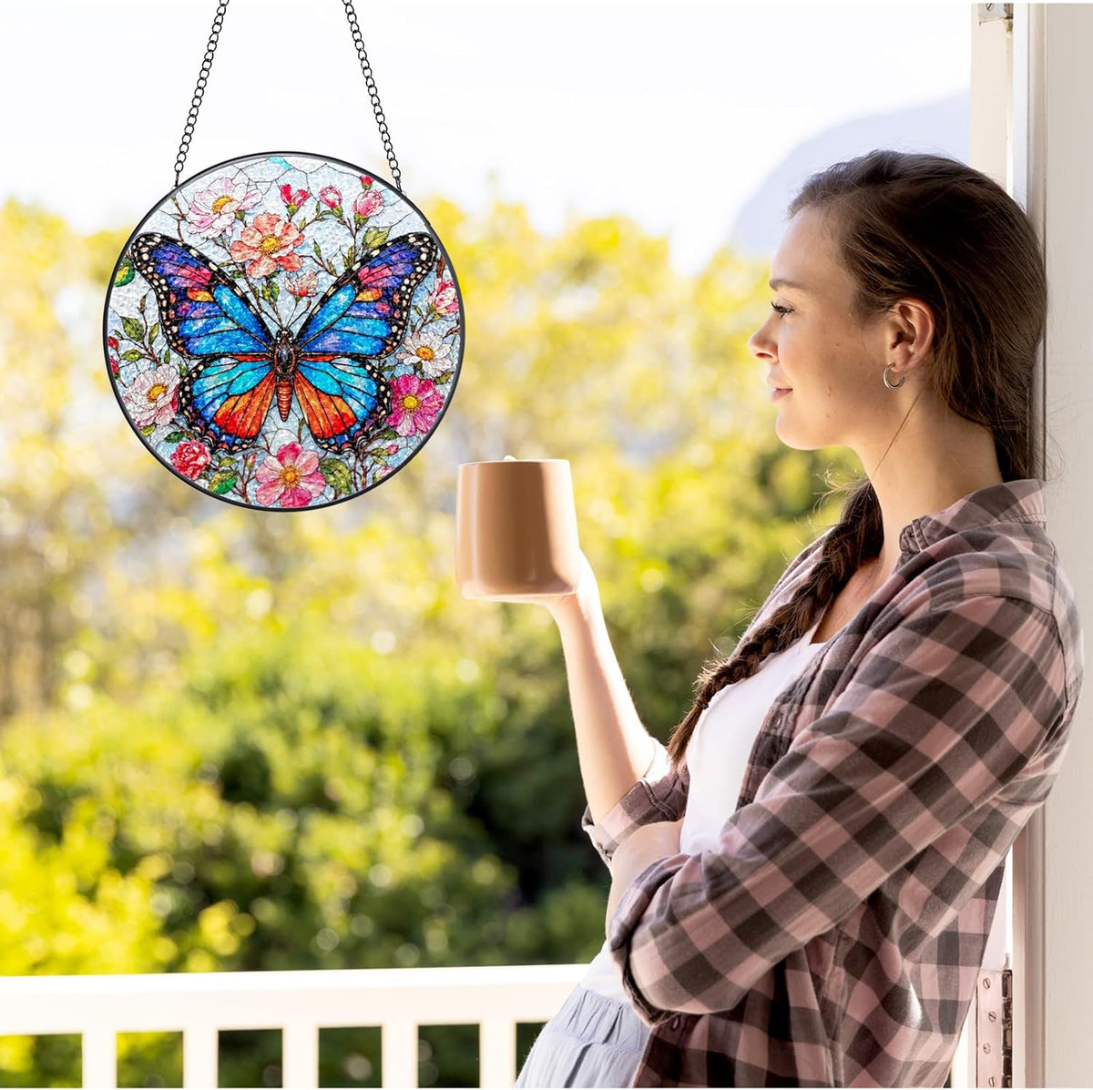 Stained Glass Window Hanging - Butterfly Sun Catchers Colorful Glass Panel Suncatcher Indoor Decor