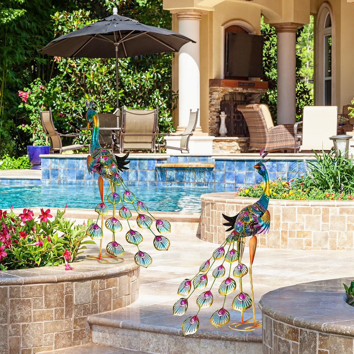 XONOR Metal Peacock Garden Statues Peacock Yard Art Outdoor Sculptures for Home Patio Lawn Backyard