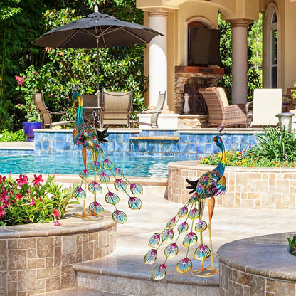 XONOR Metal Peacock Garden Statues Peacock Yard Art Outdoor Sculptures for Home Patio Lawn Backyard
