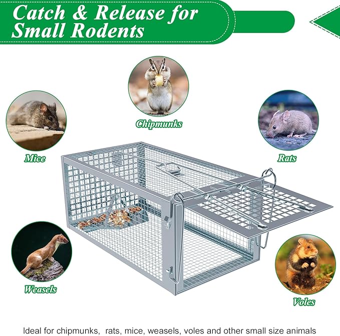 2 Packs Humane Rat Trap Outdoor, Wanqueen Humane Mouse Traps Indoor for Home, Small Rodent Chipmunk