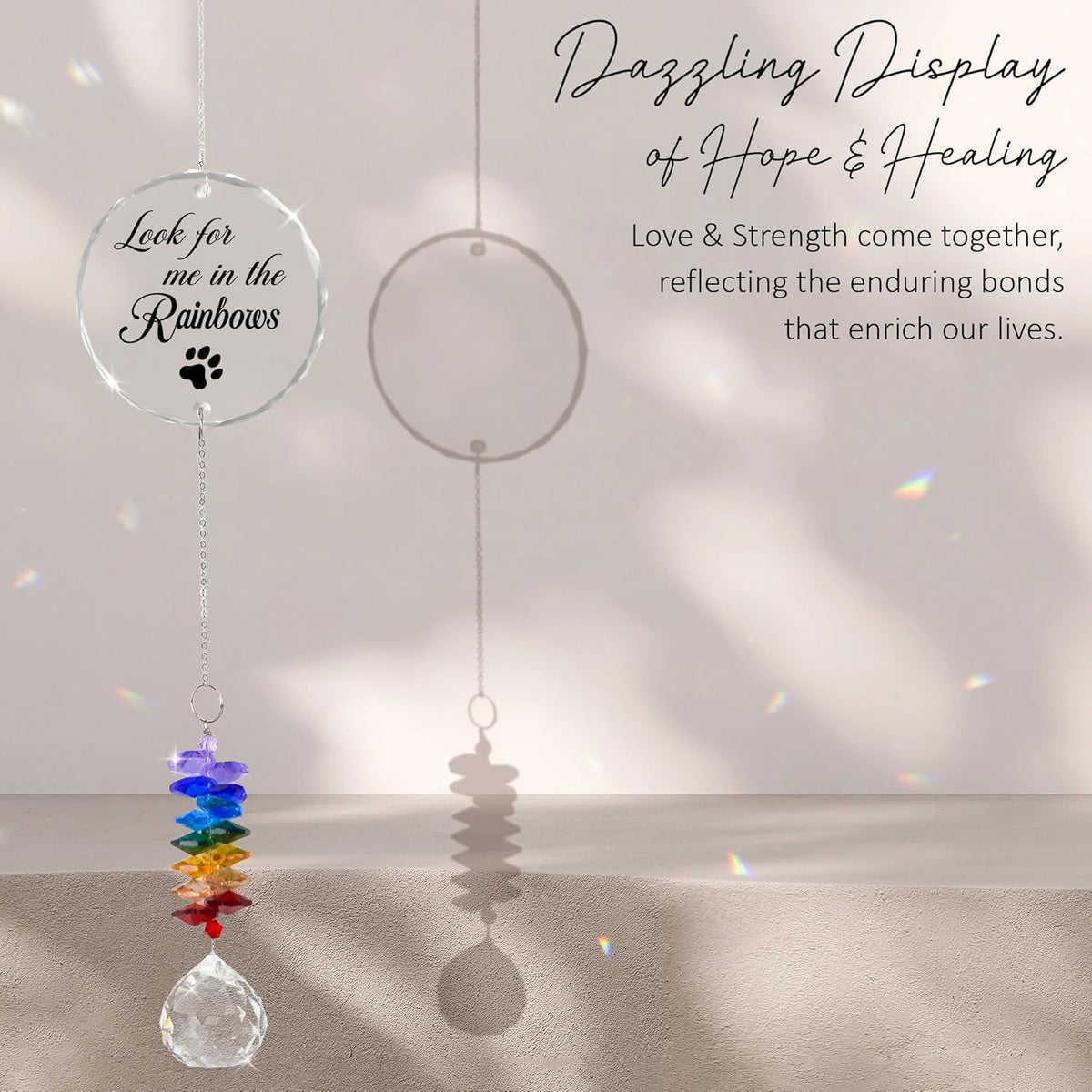 Pet Memorial Suncatcher - Pet Memorial Suncatchers - Dog Cat Loss Sympathy Gift - Rainbow Crystal