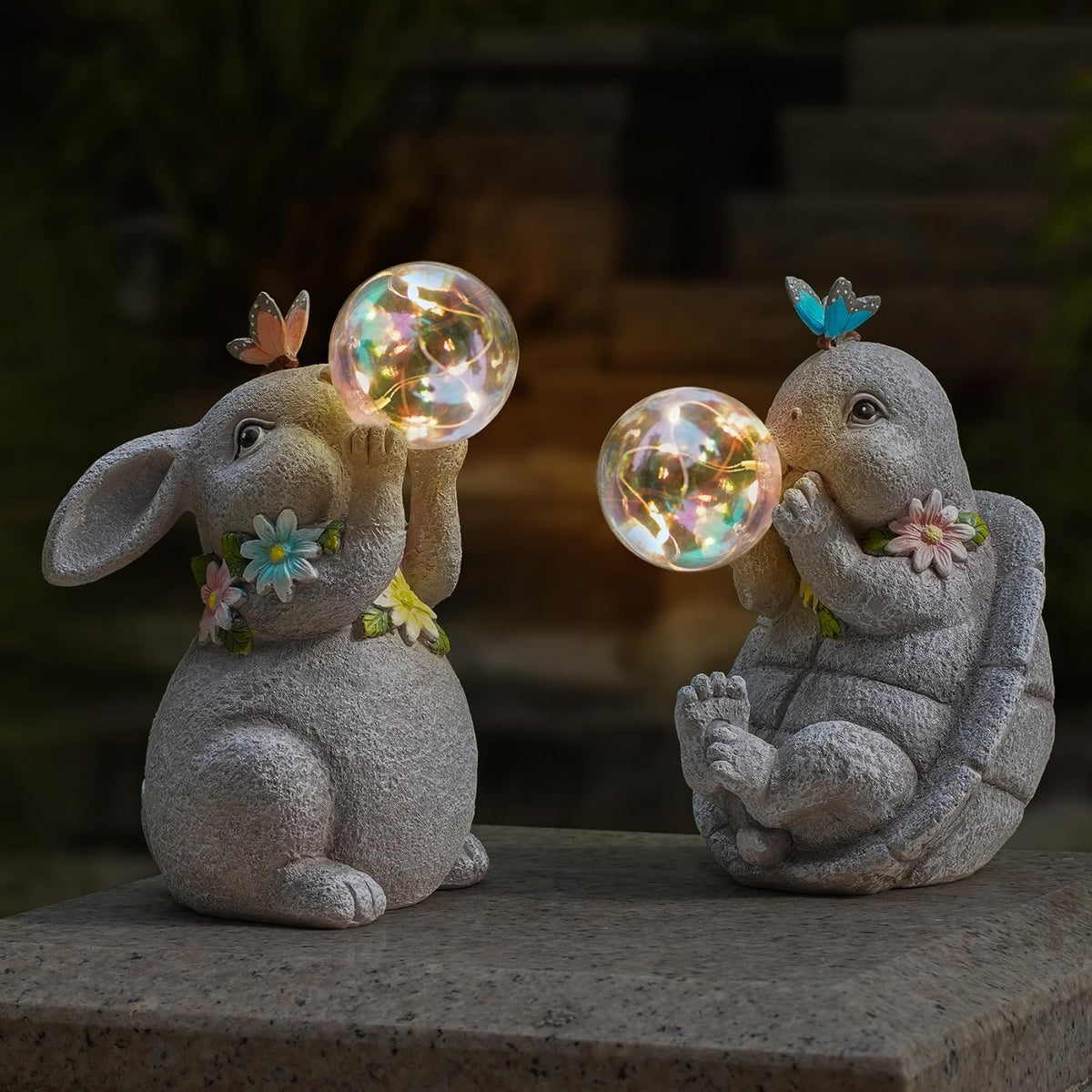 MININOVA Solar Garden Decor Lights Rabbit Statue with Bubble Ball Waterproof Decorations Cute Bunny