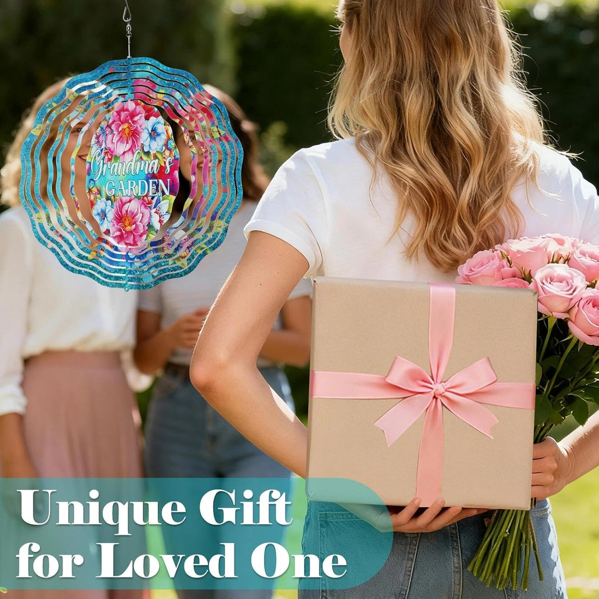 Grandma Gifts for Christmas - Garden Decor Wind Spinner Outdoor 12-Inch 3D Kinetic Stainless Steel