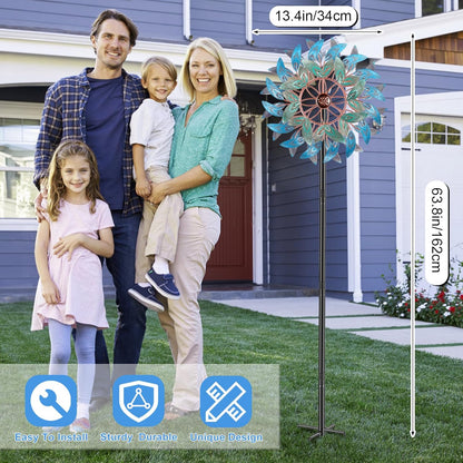 66 Inch Metal Outdoor Wind Spinner, 2-Way Wind Sculpture Spinner with Metal Stake, Waterproof 360