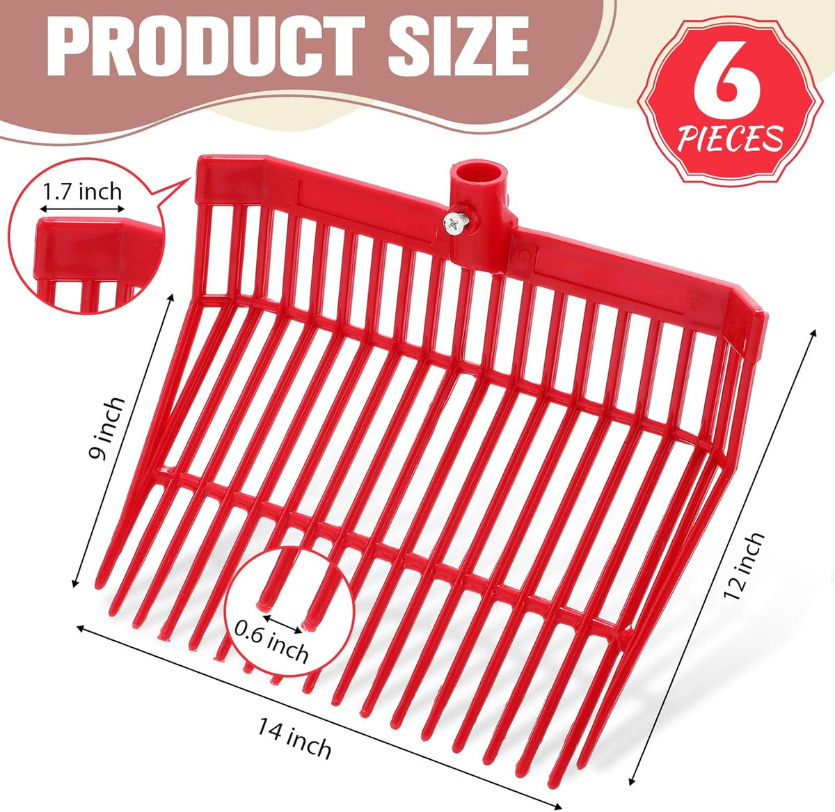 Lasnten 6 Pcs Manure Fork Replacement Head, 18 Tines Pitchfork Head with Screws and Nuts, Horse