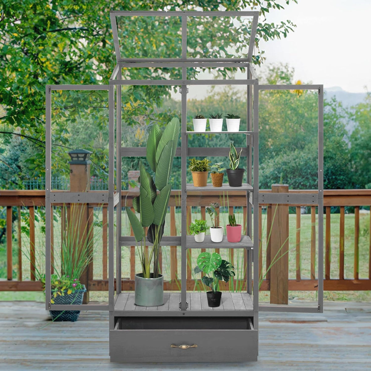 Macrout Cold Frame Greenhouse, Tall Wooden Greenhouse for Outdoor Indoor Use with Polycarbonate