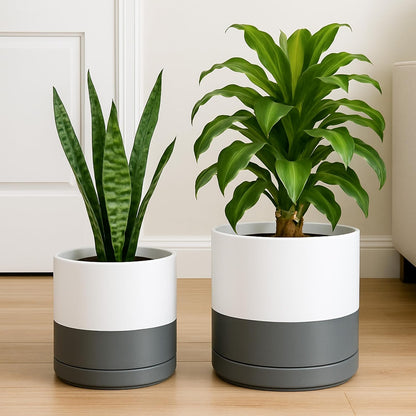 D'vine Dev 8.2 Inch & 10 Inch Ceramic Planter Pot for Plants with Drainage Hole and Saucer, Large