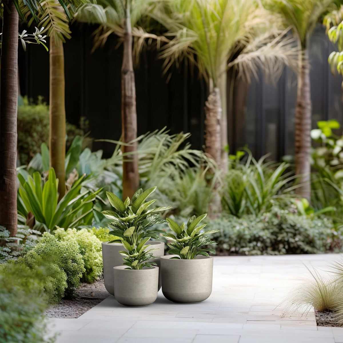 Kante 13",11",9" Dia Weathered Concrete Round Planters (Set of 3), Outdoor Indoor Modern Planter