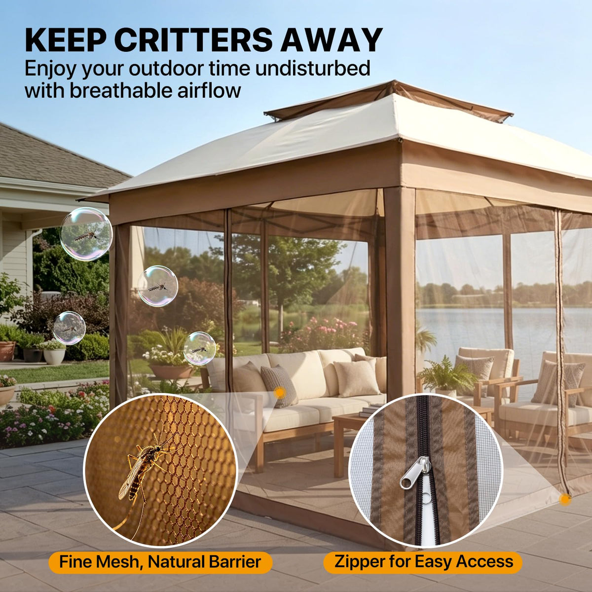 COOS BAY 11x11 Pop Up Gazebo with Mesh Netting, Instant Outdoor Canopy Tent, Water Resistant