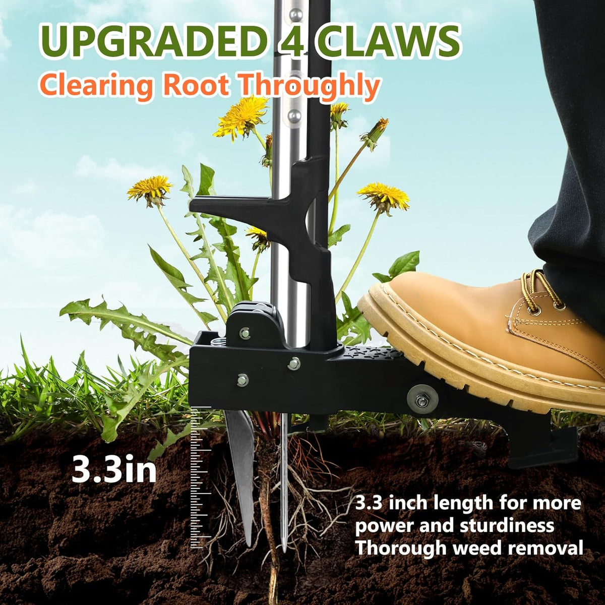 SHANTRA Weed Puller Tool, 4-Claw Stand Up Weed Puller Tool with Long Handle, Garden Weeder Puller