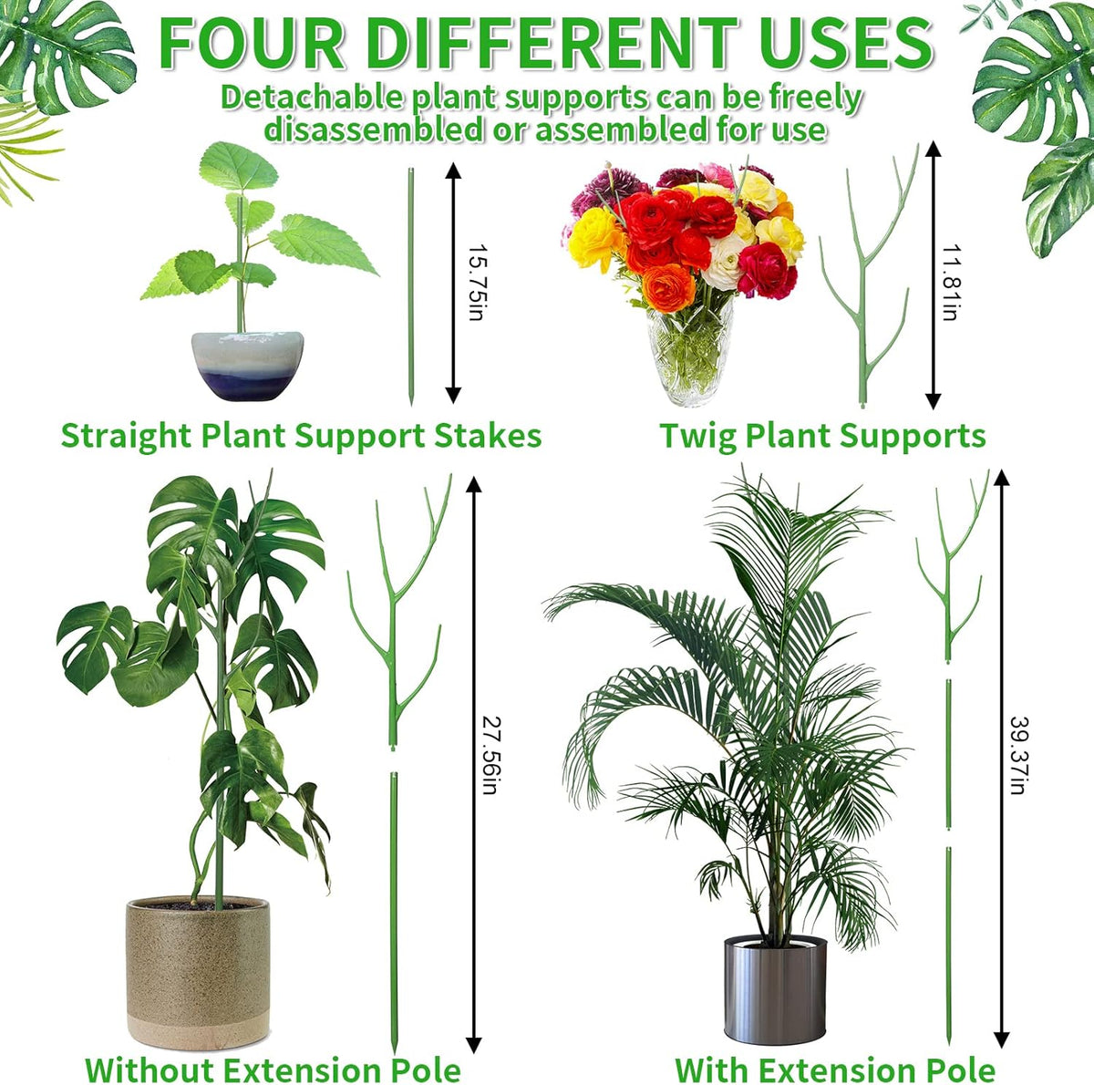 4 Pack 39.37" Detachable Twig Plant Support Stakes Set, Blends in to Plant, Branch Plant Sticks
