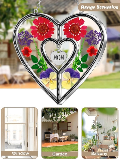 KY&BOSAM Heart Suncatcher Mom Gift Ornament Stained Glass Panles Hangings for Windows Sun Catcher