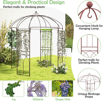 HAPPYGRILL Birdcage Shape Garden Arbor, 7 x 8.4 ft Heavy Duty Metal Garden Gazebo Pergola with