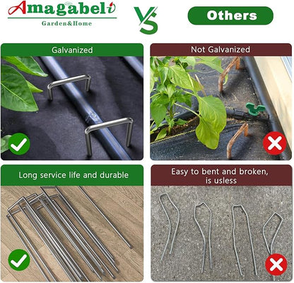 AMAGABELI GARDEN & HOME 200 Pack Galvanized Landscape Staples 8 Inch 11 Gauge Garden Staples Garden